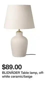 IKEA BLIDVÄDER Table lamp, off-white ceramic/beige offer