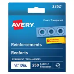 Staples Avery Clear Self-Adhesive Permanent Reinforcement Labels, 1/4, Clear Mylar, 250 Pack, (32203) offer