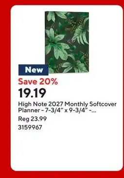 Staples High Note 2027 Monthly Softcover Planner - 7-3/4 x 9-3/4 - Greenery - English offer