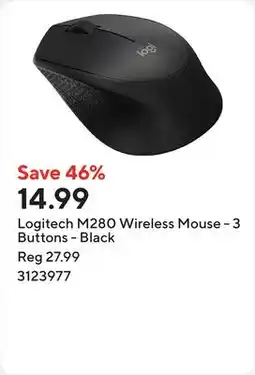 Staples Logitech M280 Wireless Mouse - 3 Buttons - Black offer