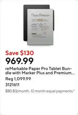 Staples reMarkable Paper Pro Tablet Bundle with Marker Plus and Premium Leather Book Folio - Black offer