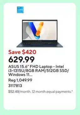 Staples ASUS 15.6 FHD Laptop - Intel i3-1315U/8GB RAM/512GB SSD/Windows 11 Home offer