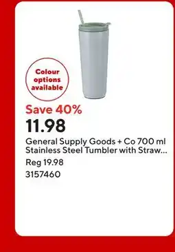 Staples General Supply Goods + Co 700 ml Stainless Steel Tumbler with Straw - Sage offer