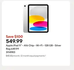 Staples Apple iPad 11 - A16 Chip - Wi-Fi - 128 GB - Silver offer