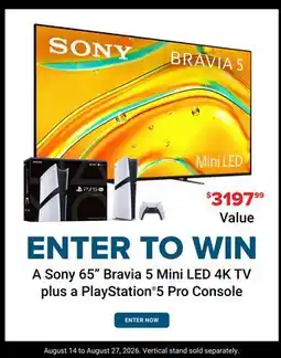 Visions Electronics ENTER TO WIN A Sony 65 Bravia 5 Mini LED 4K TV plus a PlayStation 5 Pro Console offer