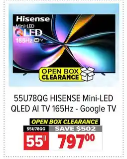 2001 Audio Video 55U78QG 55 HISENSE Mini-LED QLED AI TV 165Hz - Google TV offer