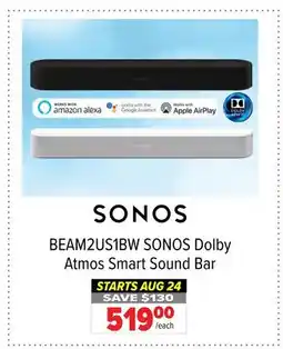2001 Audio Video BEAM2US1BW SONOS Dolby Atmos Smart Sound Bar offer