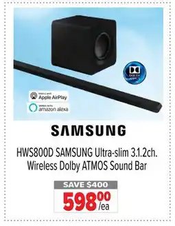 2001 Audio Video HWS800D SAMSUNG Ultra-slim 3.1.2ch. Wireless Dolby ATMOS Sound Bar offer
