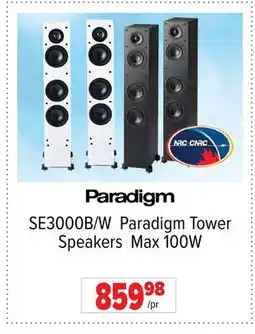 2001 Audio Video SE3000B Paradigm Tower Speakers Max 100W offer