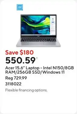 Staples Acer 15.6 Laptop - Intel N150/8GB RAM/256GB SSD/Windows 11 offer