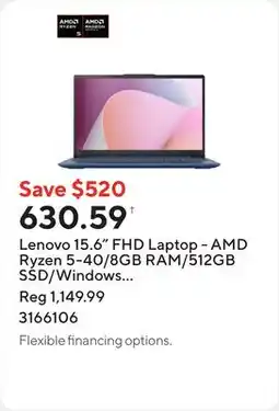 Staples Lenovo 15.6 FHD Laptop - AMD Ryzen 5-40/8GB RAM/512GB SSD/Windows 11 Home offer