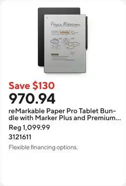 Staples reMarkable Paper Pro Tablet Bundle with Marker Plus and Premium Leather Book Folio - Black offer