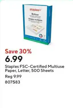 Staples Staples FSC-Certified Multiuse Paper, Letter offer