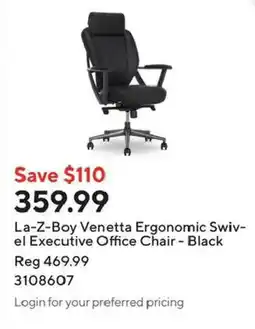 Staples La-Z-Boy Venetta Ergonomic Swivel Executive Office Chair - Black offer