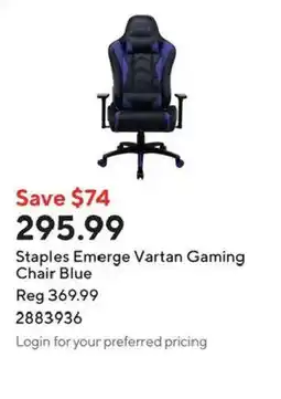 Staples Staples Emerge Vartan Gaming Chair Blue offer
