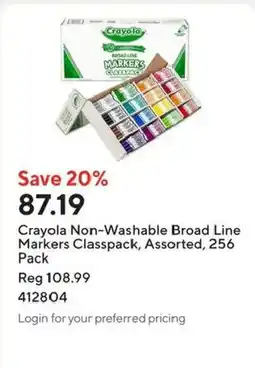 Staples Crayola Non-Washable Broad Line Markers Classpack offer