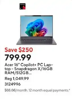 Staples Acer 16" Copilot+ PC Laptop offer