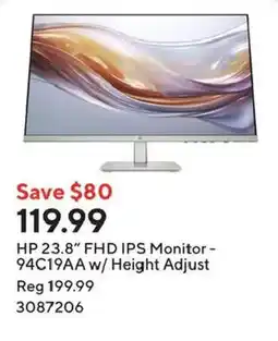 Staples Hp 23.8" Fhd Ips Monitor - 94c19aa w/ Height Adjust offer