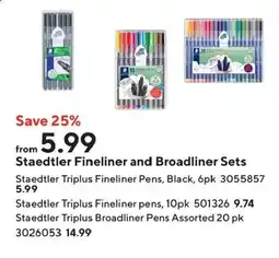 Staples Staedtler Fineliner and Broadliner Sets offer