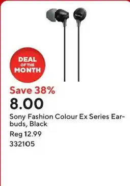 Staples Sony Fashion Colour Ex Series Earbuds, Black offer