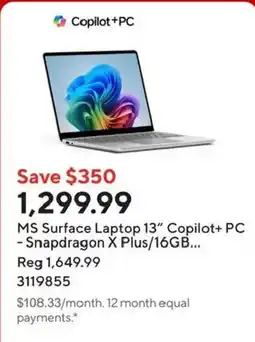 Staples Microsoft Surface Laptop 13" Copilot+ PC - Snapdragon X Plus/16GB offer