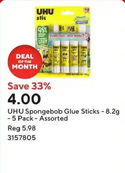 Staples Uhu spongebob glue sticks assorted offer