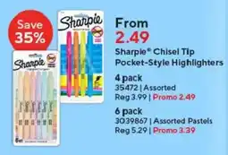Staples Sharpie Chisel Tip Pocket-Style Highlighters offer