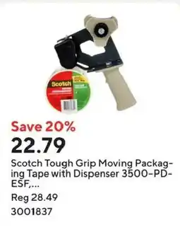 Staples Scotch tough grip moving packaging tape with dispenser 3500-pd-esf offer