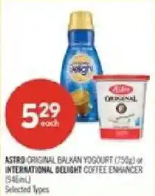 Shoppers Drug Mart Astro original balkan yogourt or international delight coffee enhancer offer