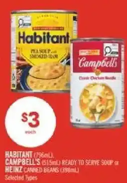 Shoppers Drug Mart Habitant Campbell's Heinz ready to serve soup or canned beans offer
