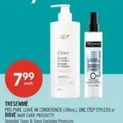 Shoppers Drug Mart TRESemmé pro pure leave-in conditioner or Dove hair care products offer