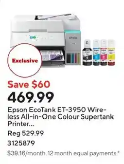 Staples Epson EcoTank ET-3950 Wireless All-in-One Colour Supertank Printer offer