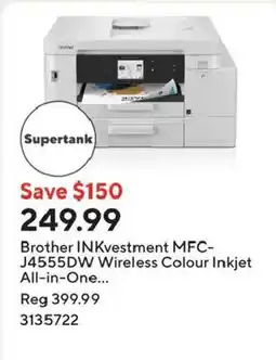 Staples Brother INKvestment MFC-J4555DW Wireless Colour Inkjet All-in-One offer