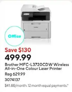 Staples Brother MFC-L3720CDW Wireless All-in-One Colour Laser Printer offer