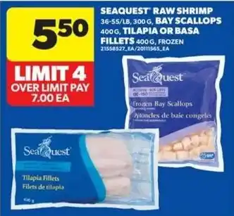 Seaquest raw shrimp bay scallops tilapia or basa fillets