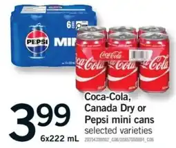 Fortinos Coca-Cola, Canada Dry or Pepsi mini cans offer