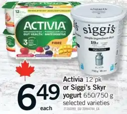 Fortinos Activia or Siggi's Skyr yogurt offer