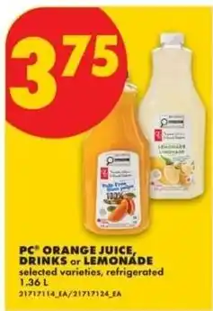 No Frills PC orange juice, drinks or lemonade offer