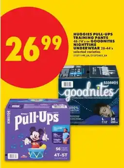 No Frills Huggies pull-ups training pants or goodnites nighttime underwear offer