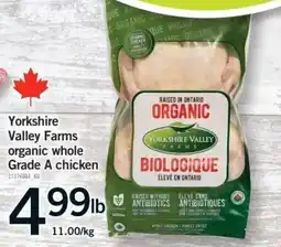 Fortinos Yorkshire Valley Farms organic whole Grade A chicken offer