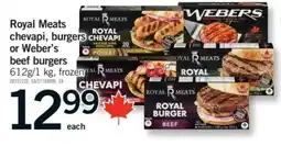 Fortinos Royal Meats chevapi, burgers or Weber's beef burgers offer