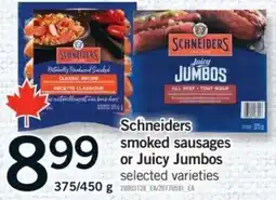 Fortinos Schneiders smoked sausages or Juicy Jumbos offer