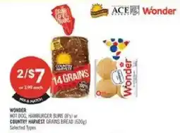 Shoppers Drug Mart Wonder hot dog, hamburger buns or country harvest grains bread offer