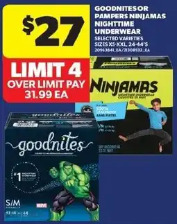 Real Canadian Superstore Goodnites or Pampers Ninjamas Nighttime Underwear offer
