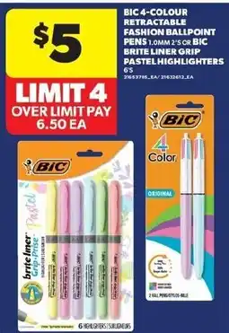 Real Canadian Superstore Bic 4-color retractable fashion ballpoint pens 1.0mm 2/5 or bic brite liner grip pastel highlighters offer