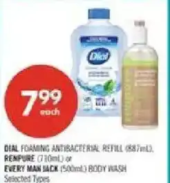 Shoppers Drug Mart Dial foaming antibacterial refill or every man jack body wash offer