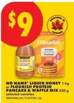 No Frills No Name liquid honey or flourish protein pancake & waffle mix offer