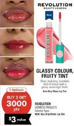 Shoppers Drug Mart Revolution cosmetic products selected types new: kiss drip water lip tint offer