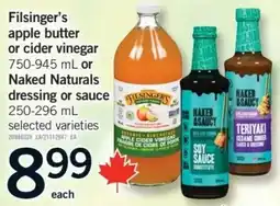 Fortinos Filsinger's apple butter or cider vinegar or Naked Naturals dressing or sauce offer