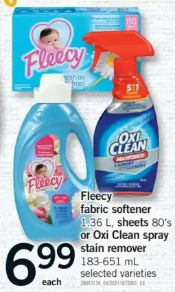 Fortinos Fleecy fabric softener or Oxi Clean spray stain remover offer